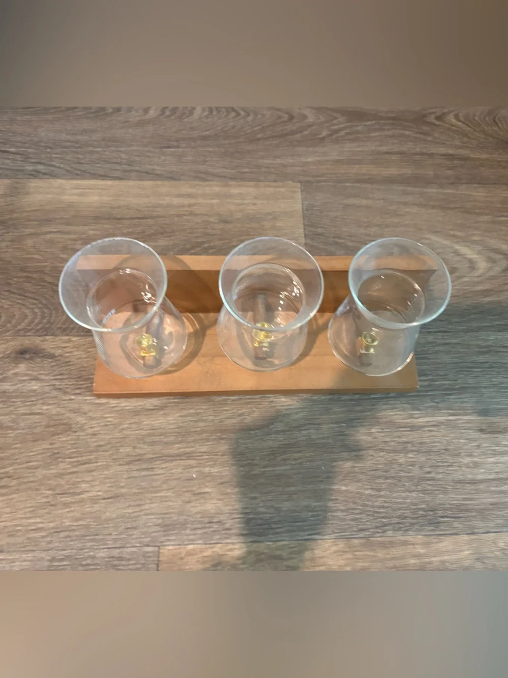 Triple Glass Votive Holder on Wooden Base - Clear Glass & Natural Wood